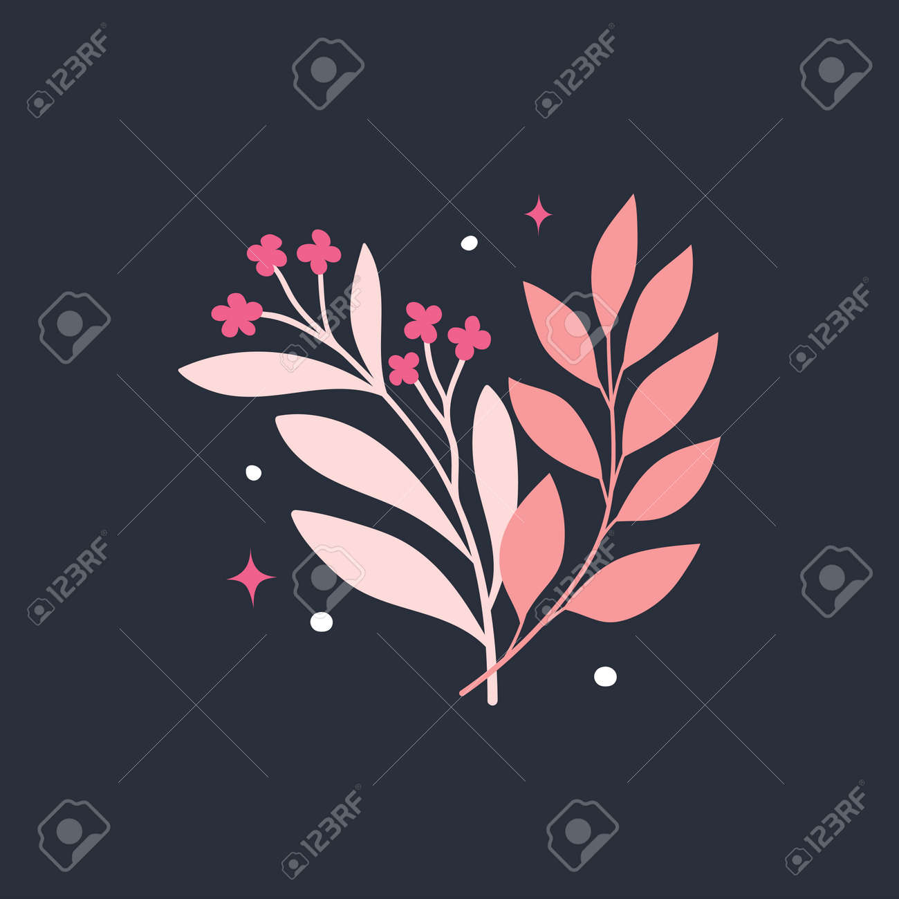 Vector modern floral arrangement background. Cute delicate botanical illustration with leaves and plants. - 168265264 Vector modern floral arrangement background. Cute delicate botanical illustration with leaves and plants. - 168265264