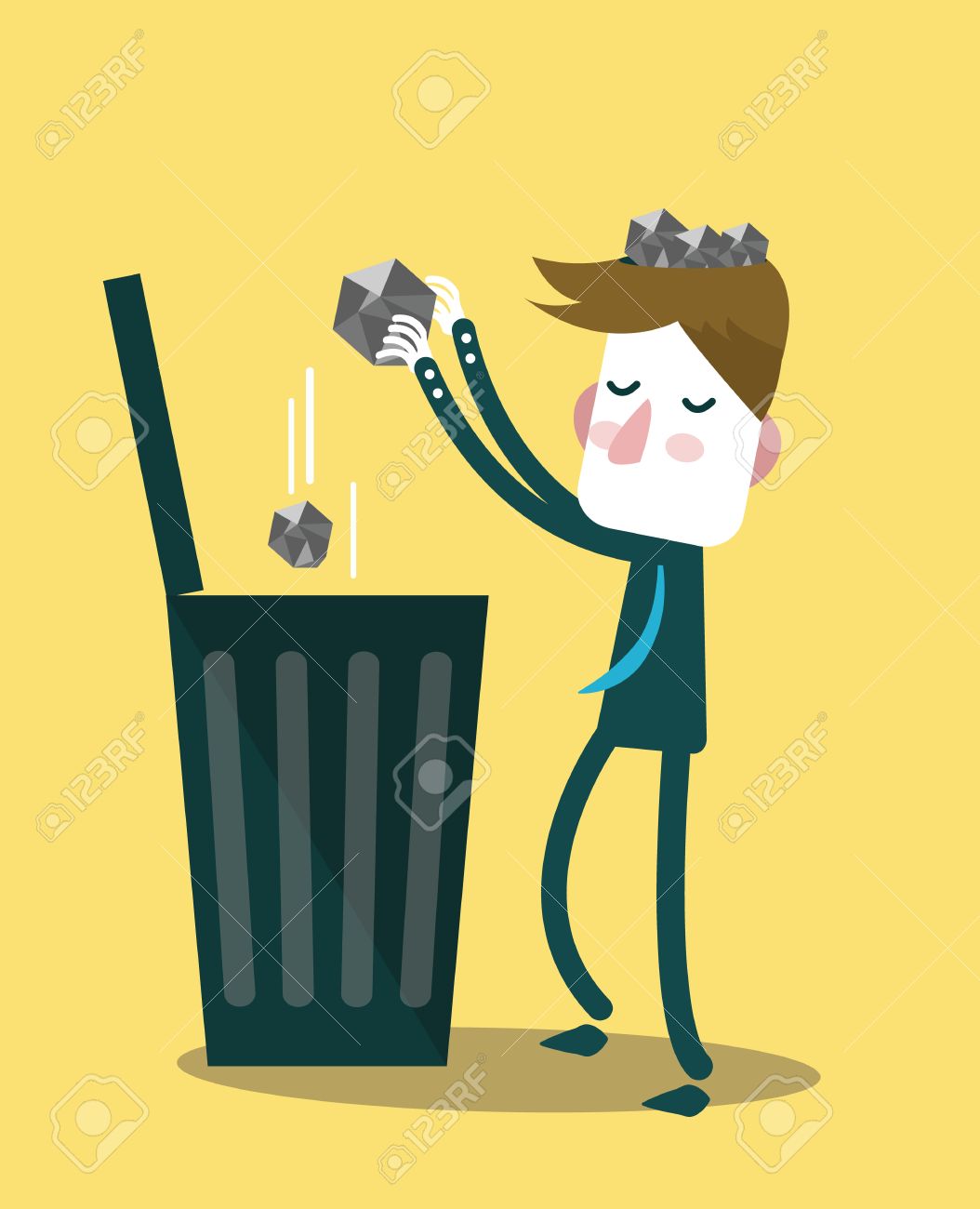 ビジネスマン ゴミ箱ベクトル図に彼の頭から紙廃棄物を投げる のイラスト素材 ベクタ Image