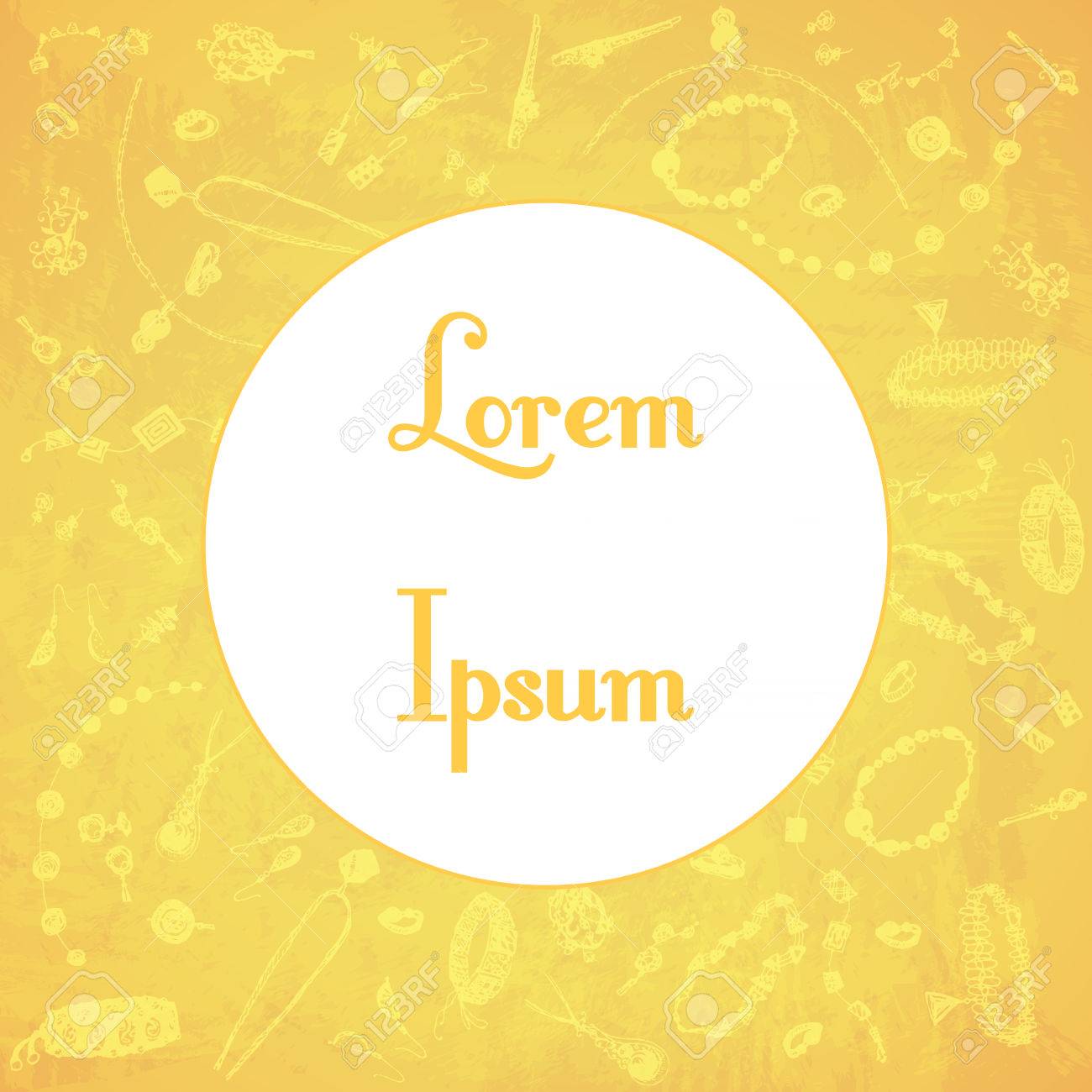 Doodle Hand Drawn Jewelry Watercolor Gold Background White Round