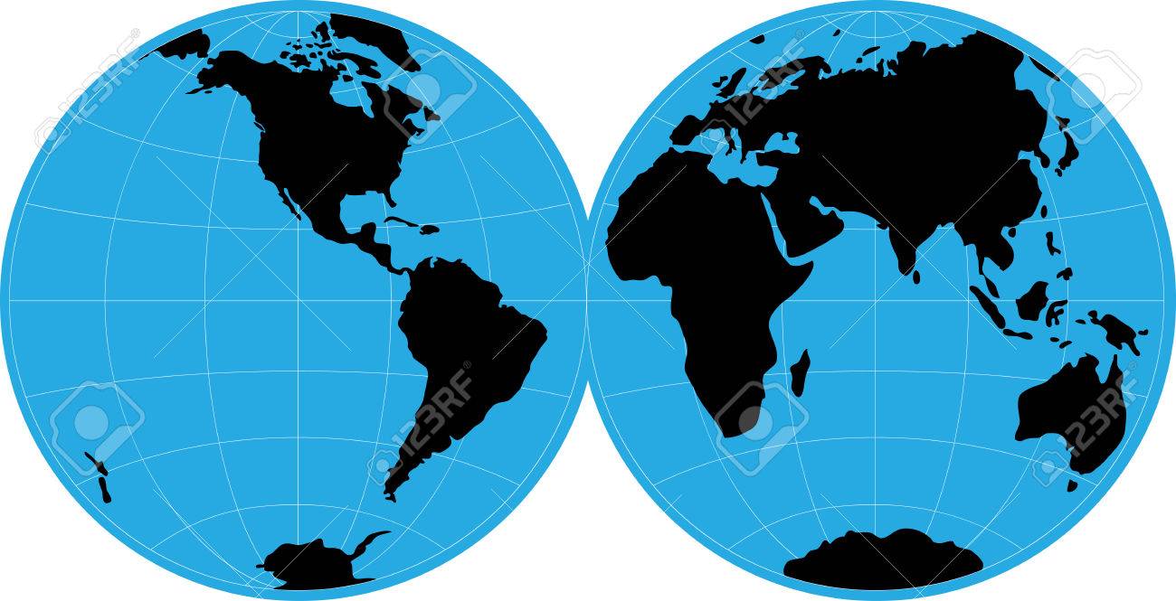 silhouette world map on round blue background of the earth royalty