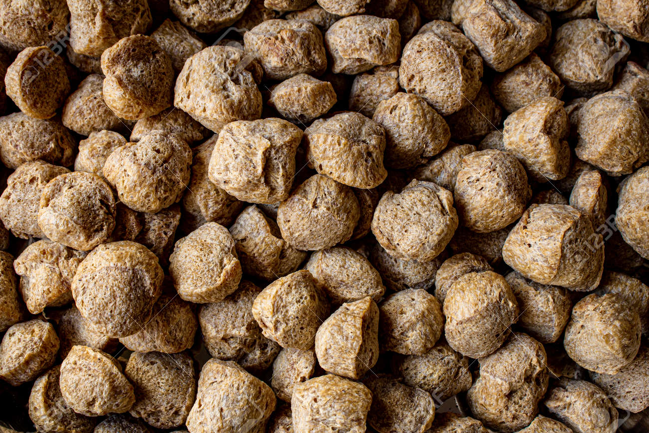 Top view of soya chucks which is rich in protein and alternative for meat. - 169342334 Top view of soya chucks which is rich in protein and alternative for meat. - 169342334