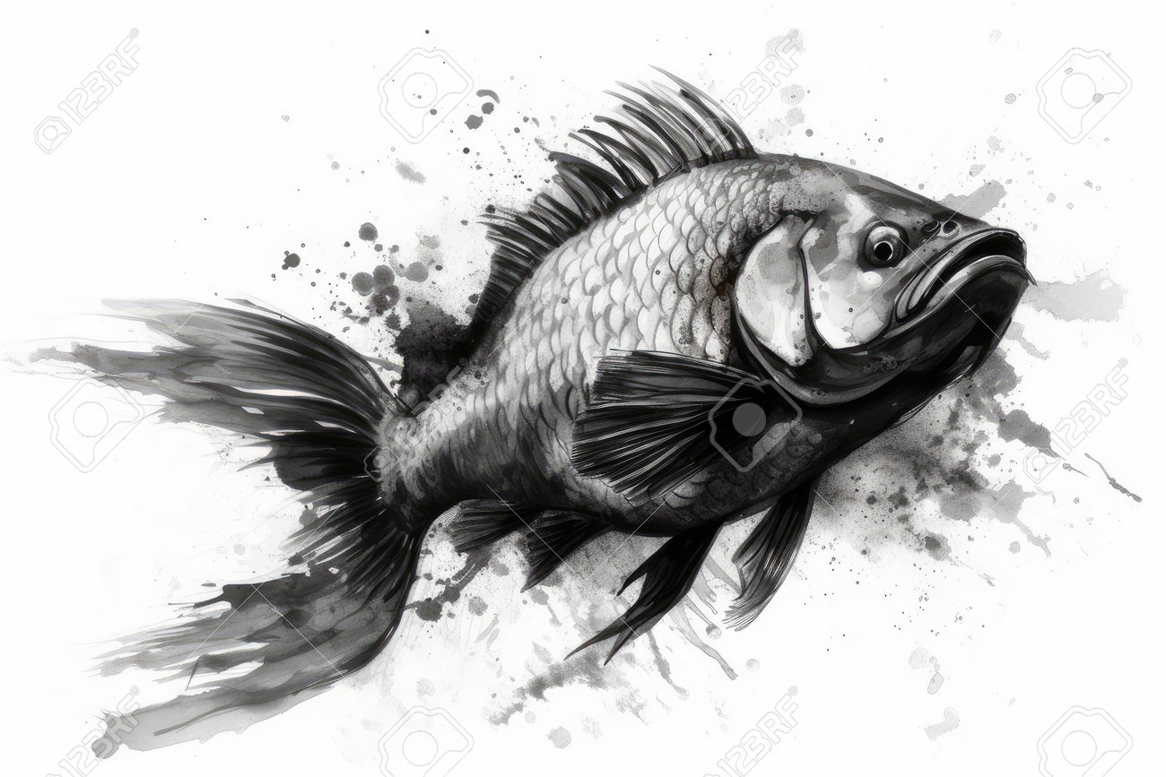 水彩画 魚 アート作品 ぎこち 黒フレーム 