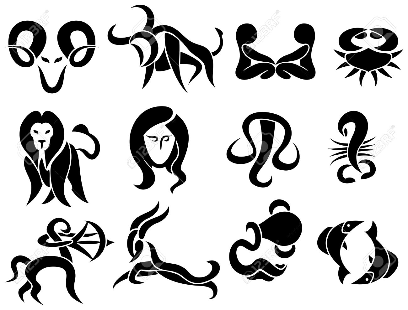 Tribal-Tattoos 11145281-horoscope-stylized-in-tribal-tatoo-style-Stock-Vector-tribal-tattoo-zodiac