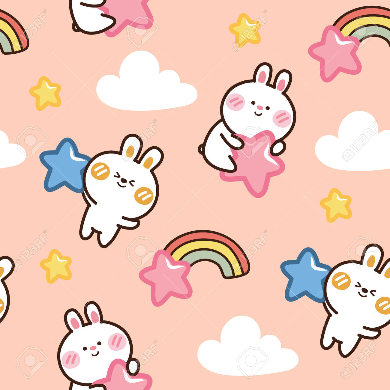 Textura Sem Emenda Do Vetor Com Gato Kawaii E Acessórios. Mão