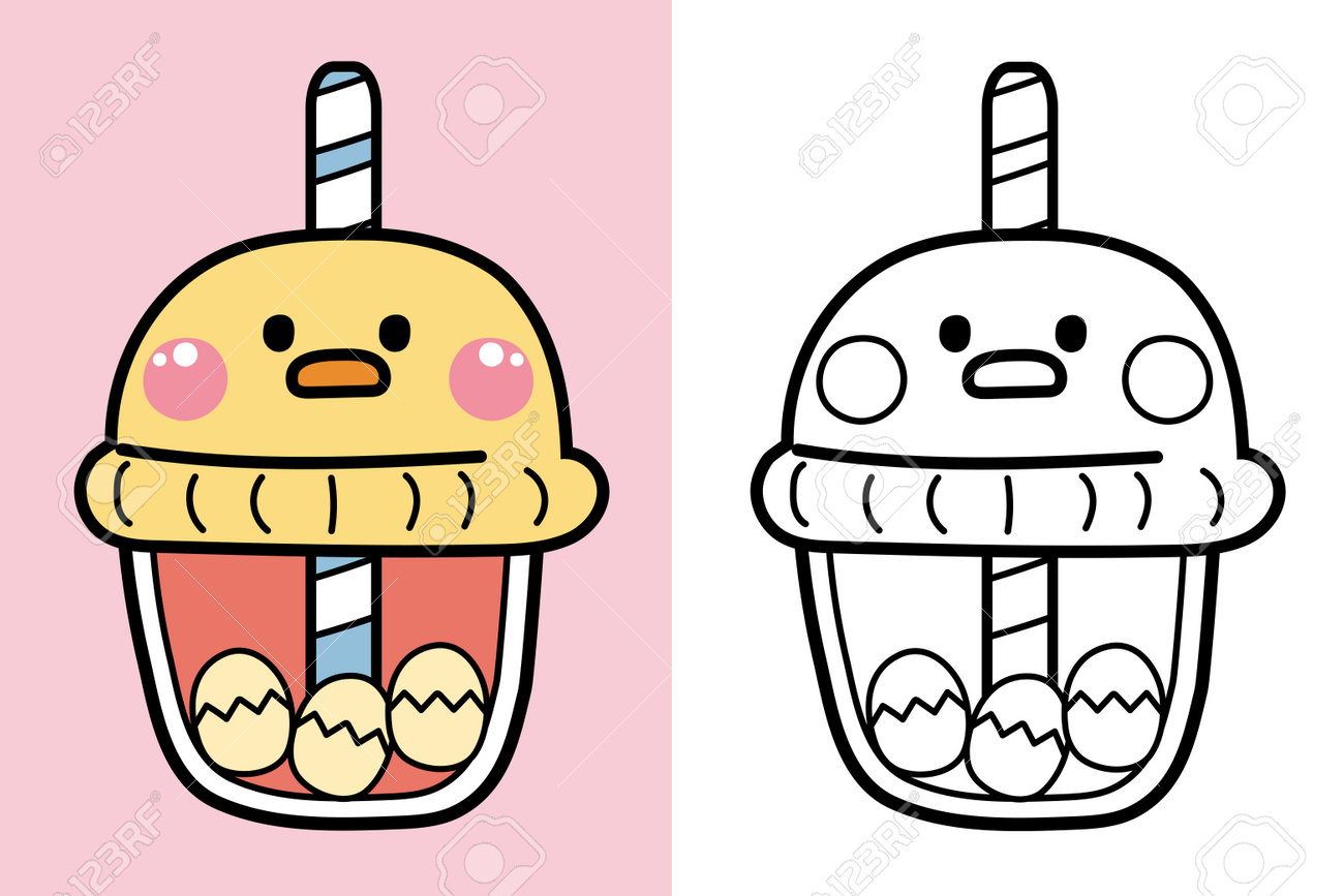 塗り絵の本子供のための喘ぎの本かわいい鶏の卵の泡ミルクティーカップ手描きの農場の動物.赤ちゃんの漫画.鳥.アウトライン.クリップアート.学校.可愛い.ベクター.イラスト。のイラスト素材・ベクター  Image 204791064