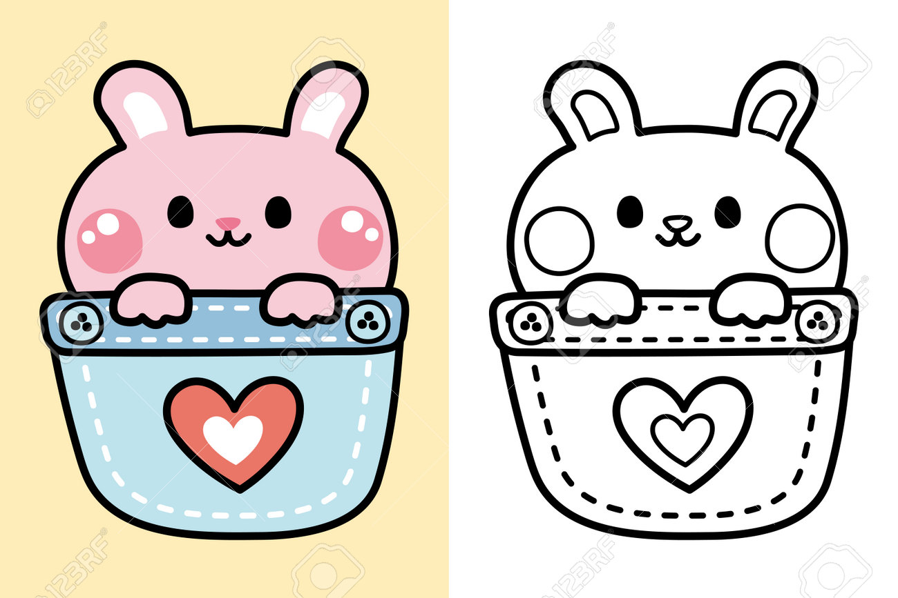 塗り絵の本子供のための喘ぎの本かわいい ウサギのポケットに滞在漫画.ペットの動物の手描きの赤ちゃんのグラフィック.イースターの日.バニー.アウトライン.クリップアート.学校.可愛い.ベクター.イラスト。のイラスト素材・ベクター  Image 204793006