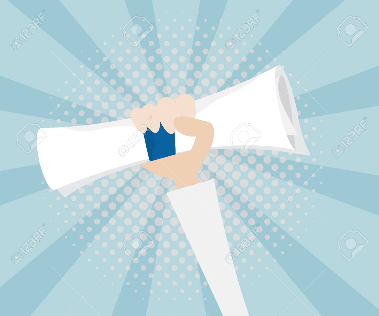 バーストやハーフトーンの背景ベクトル イラスト 卒業証書を持っている手 の写真素材 画像素材 Image