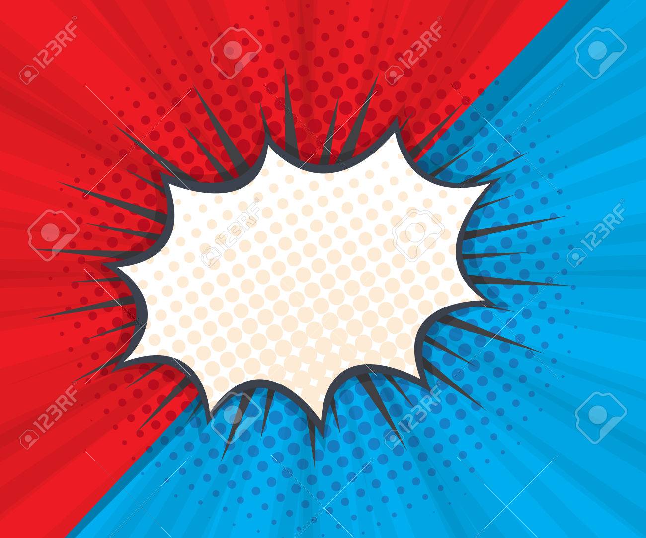 Abstract Speech Bubble With Red And Blue Background Pop Art, Comic Book  Vector Illustration Royalty Free SVG, Cliparts, Vectors, And Stock  Illustration. Image 83323548.