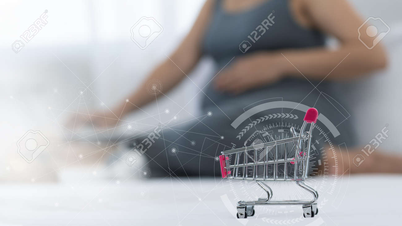 Internet shoopping online and ecommerce concept.pregnant are shopping baby products from online shop. - 170799339 Internet shoopping online and ecommerce concept.pregnant are shopping baby products from online shop. - 170799339