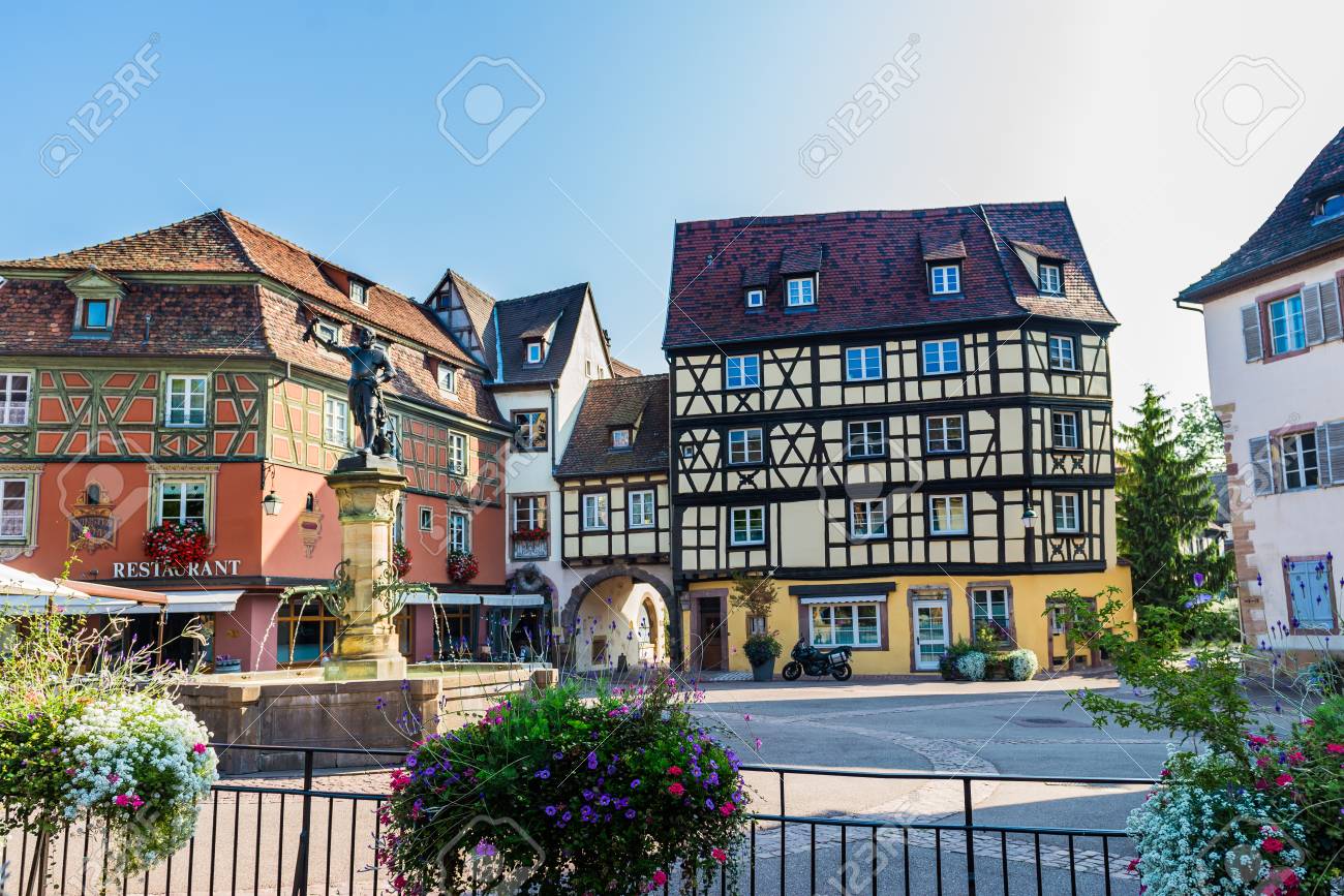 Colorful Traditional French Houses And Shops In Colmar, Alsace, France  Stock Photo, Picture and Royalty Free Image. Image 86942795., image size:1300x867