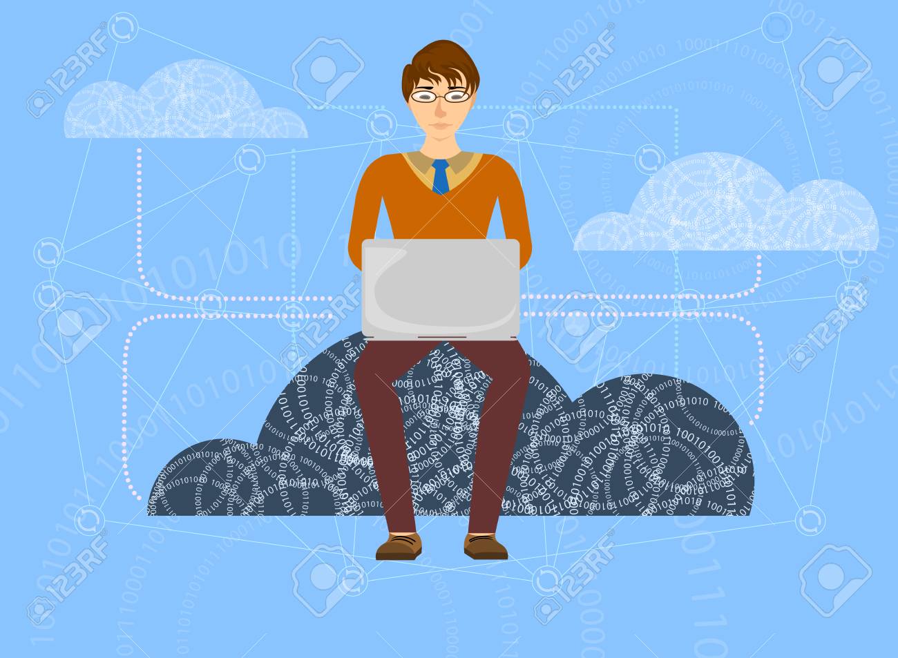ベクトル漫画の背景を計算中のクラウド保存します のイラスト素材 ベクタ Image
