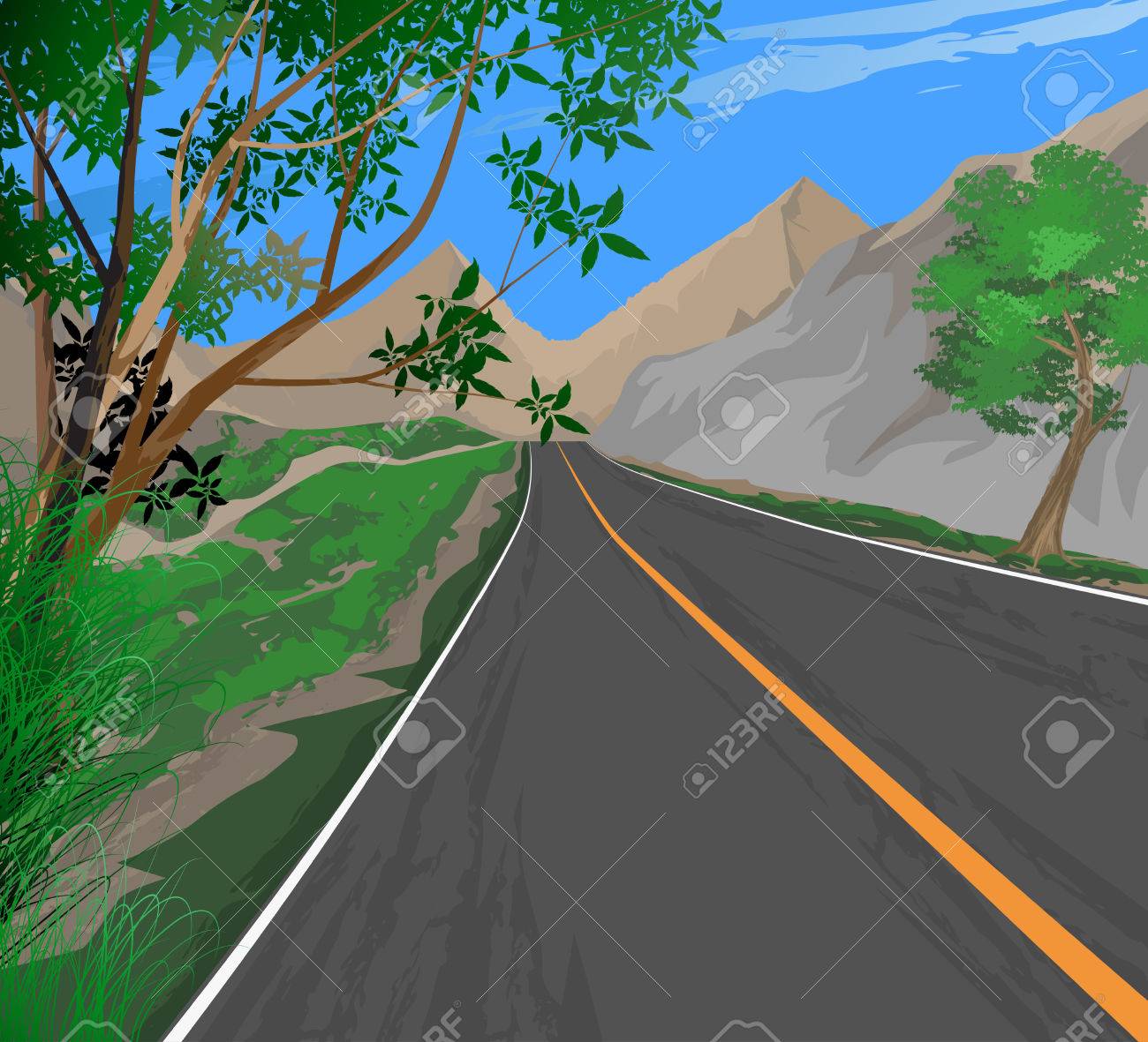 道端に 交通 自然風景の背景のイラスト素材 ベクタ Image 道端に 交通 自然風景の背景のイラスト素材 ベクタ Image