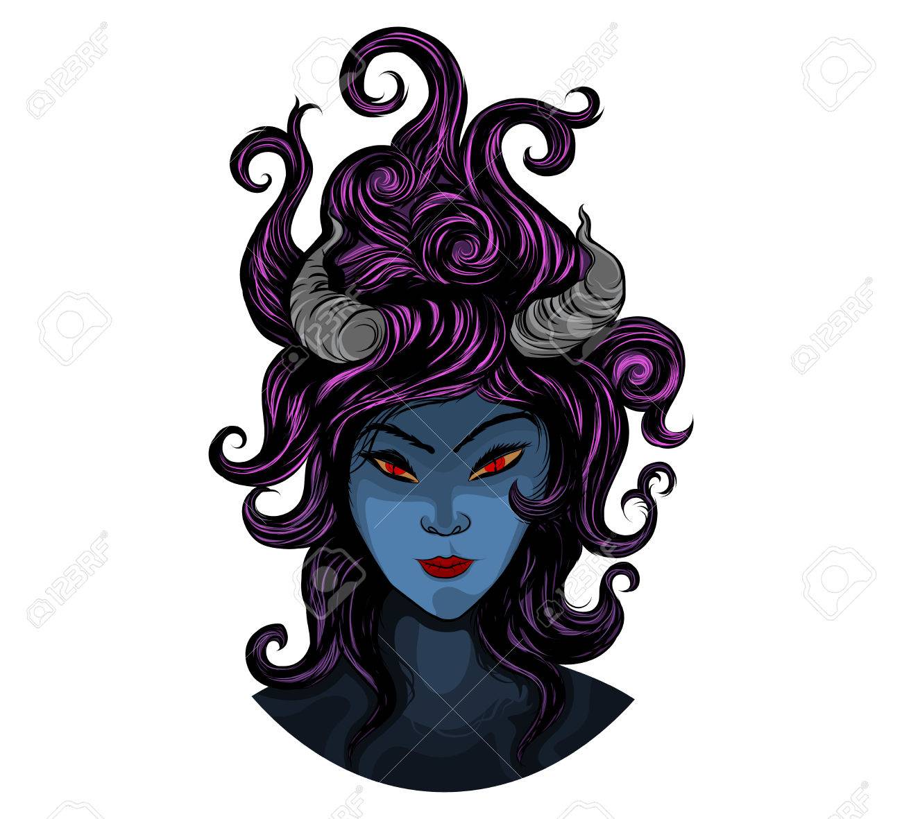 Diable Dessin Anime Femme Sur Un Fond Blanc Clip Art Libres De Droits Vecteurs Et Illustration Image