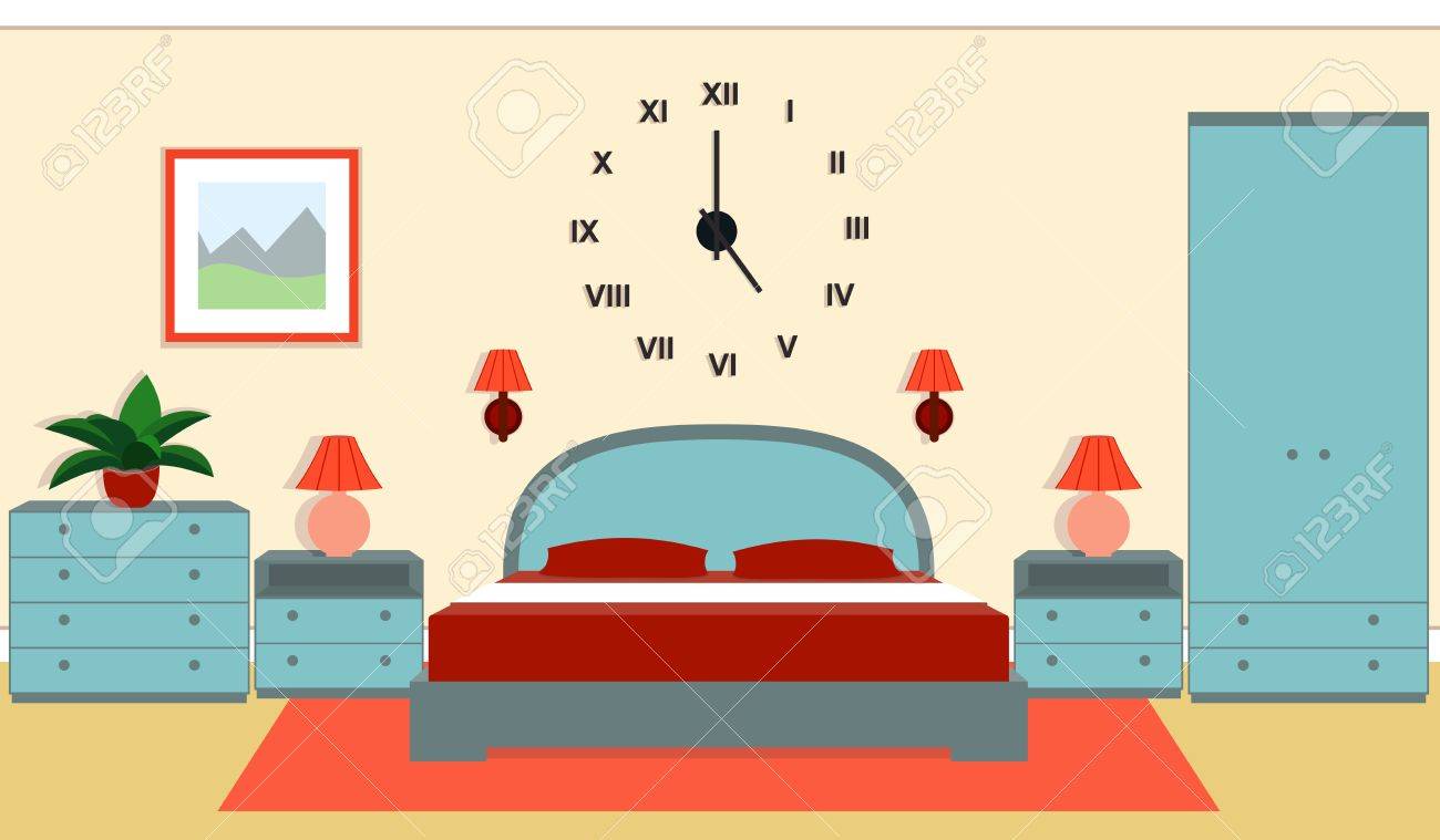 Bedroom Interior With Furniture Bed Nightstands Bedside Lamps