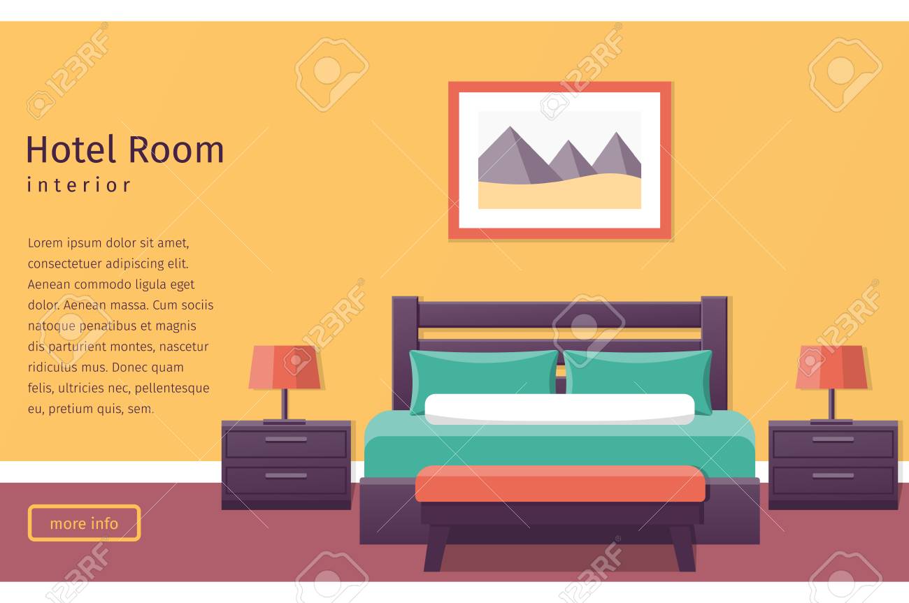 Banner Of Hotel Room Interior In Flat Style Bedroom Design