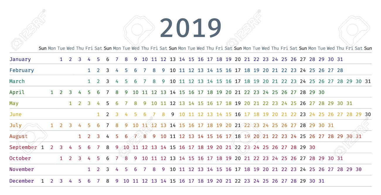 calendar 2019 linear design vector graphics stationery template linear calendar template