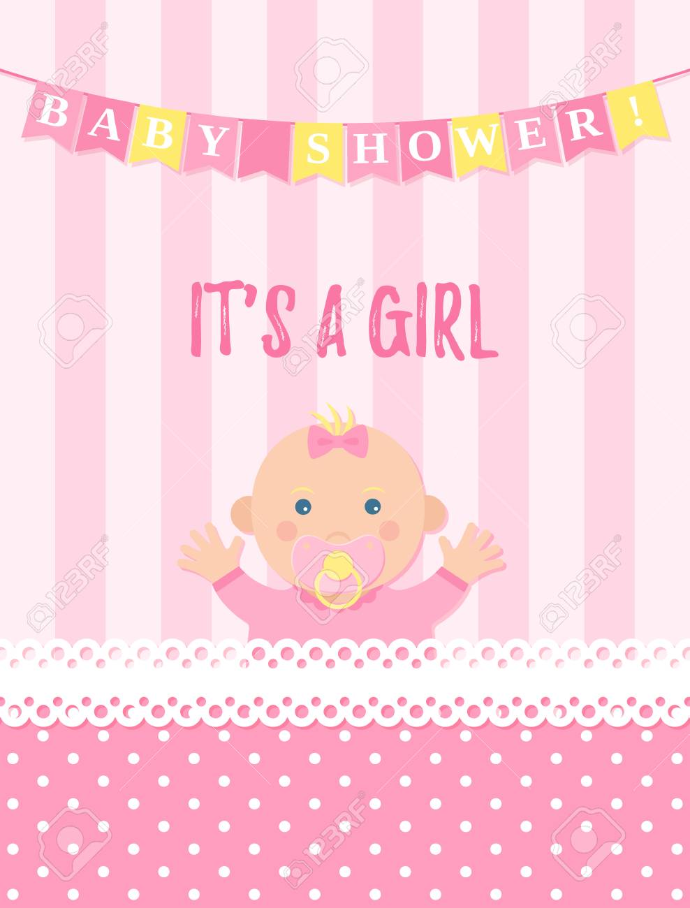 Baby Shower Girl Card Vector Baby Girl Design Cute Pink Banner Royalty Free Cliparts
