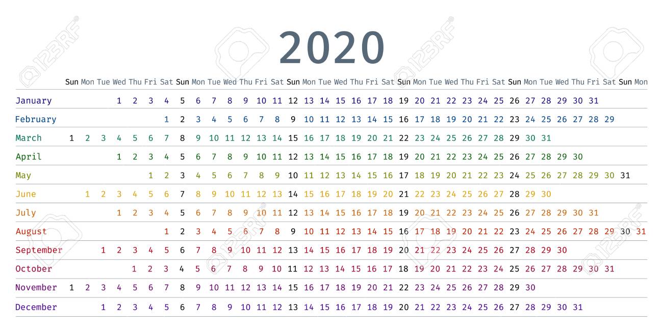 2020 calendar linear vector yearly calendar organizer stationery calendar yearly 2020
