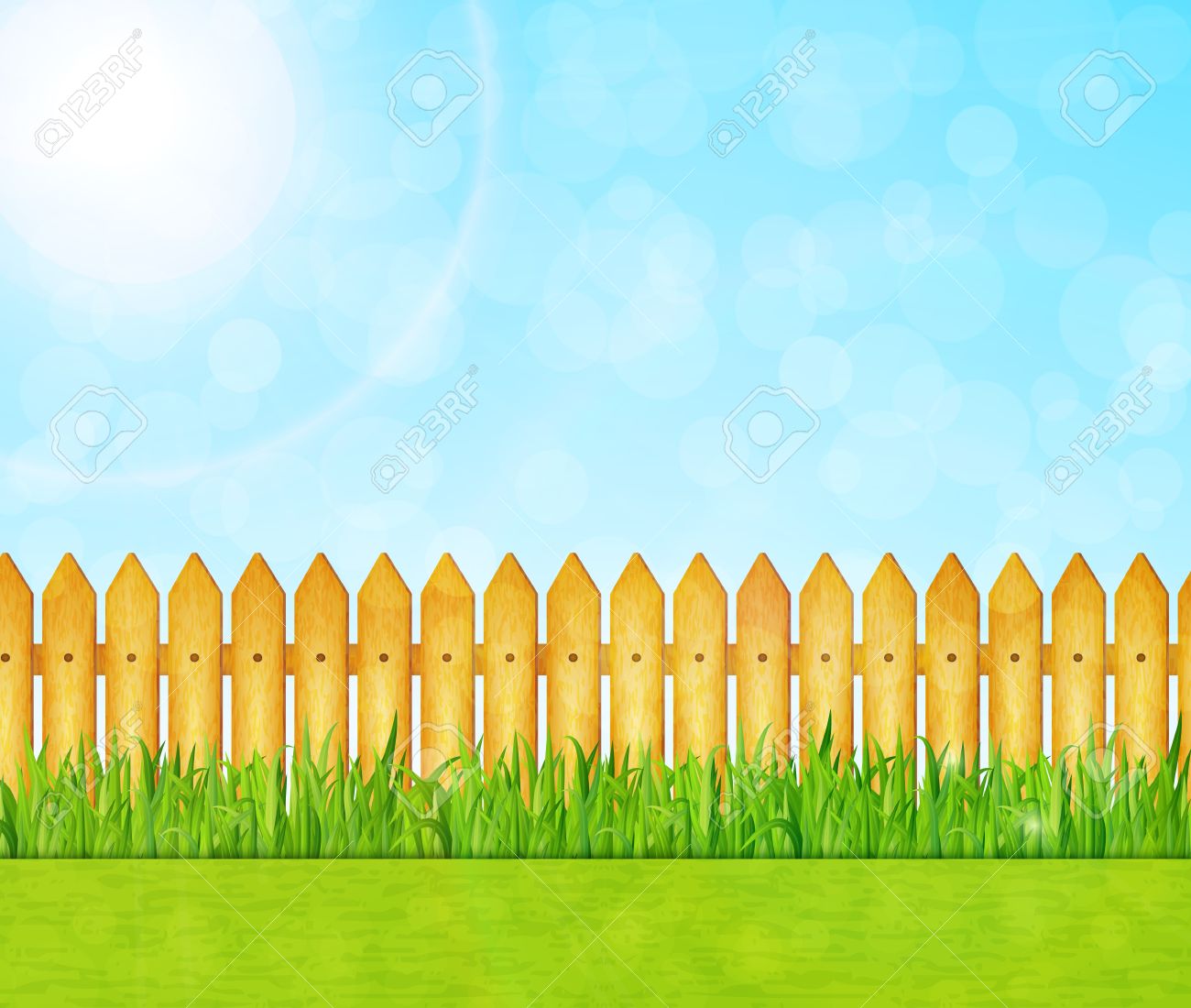 Garden Background With Green Grass And Wooden Fence Vector Royalty Free  SVG, Cliparts, Vectors, And Stock Illustration. Image 59803762.