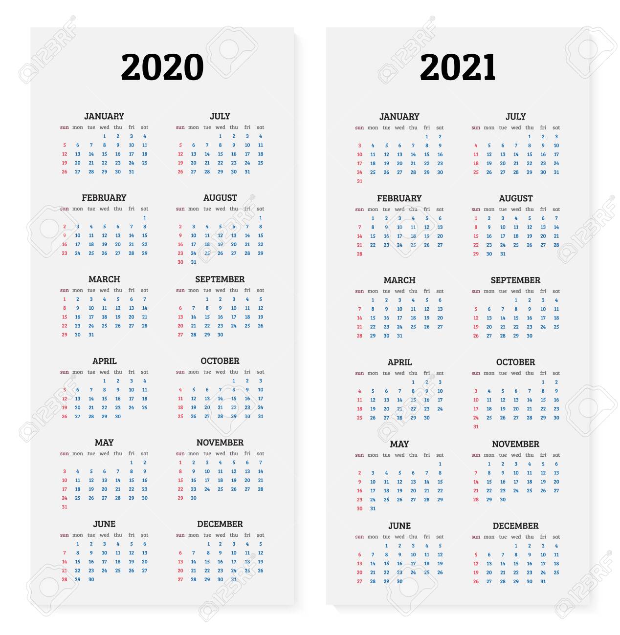 2020 and 2021 annual calendar vector illustration annual calendar