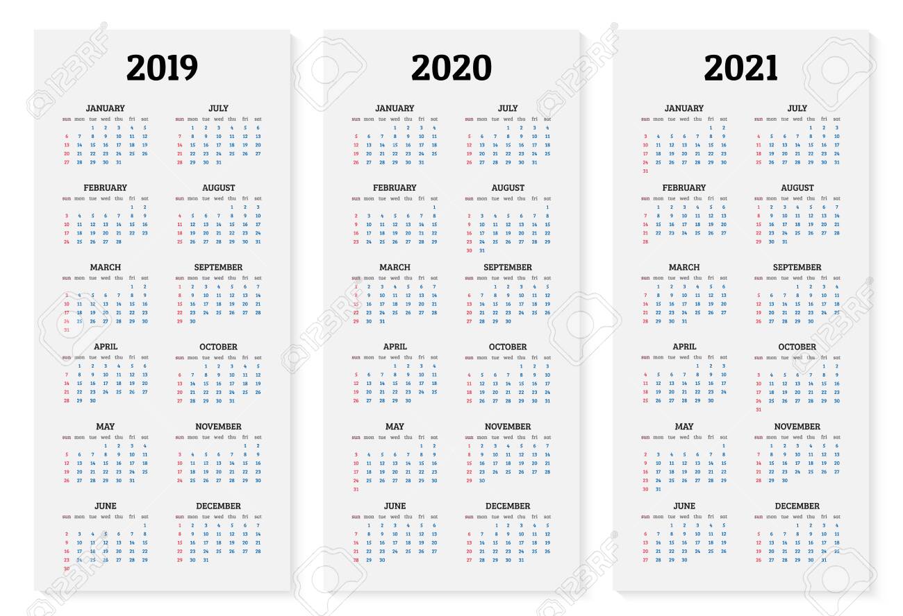 annual calendar 2019 2020 and 2021 template vector illustration annual calendar