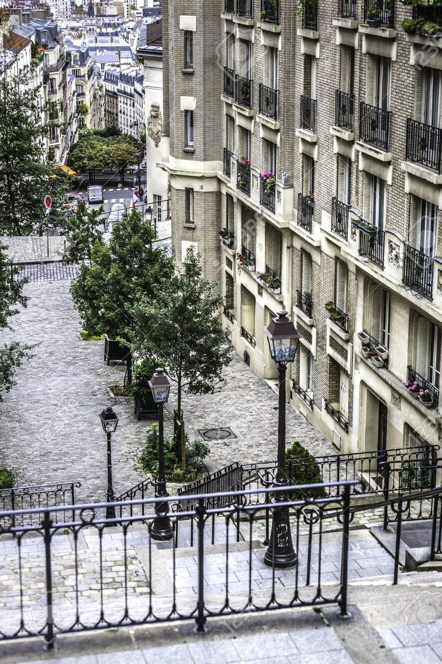 Street View From The Top Of A Typical Staircase In Montmartre Stock Photo Picture And Royalty Free Image Image