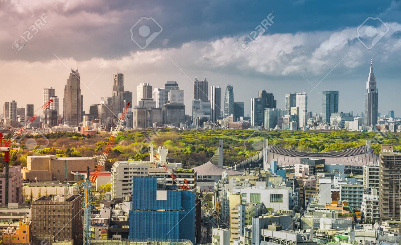 新宿高層ビル群や代々木公園 日本と東京のスカイライン 光漏れ効果 の写真素材 画像素材 Image