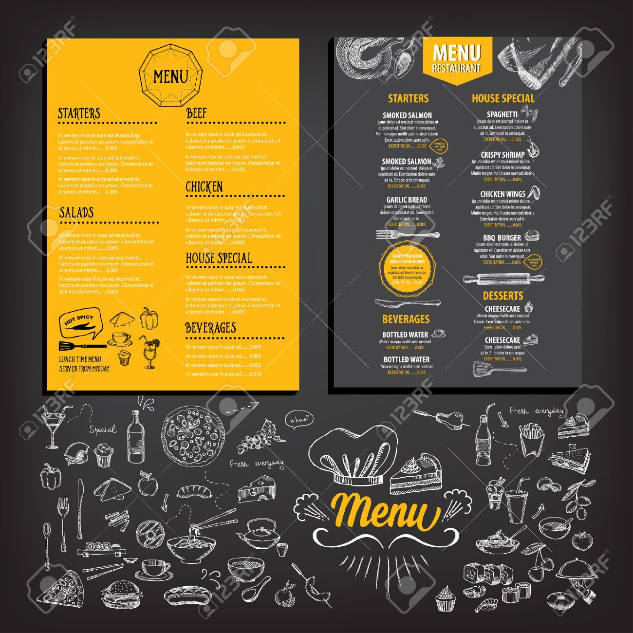 restaurant cafe menu template design food flyer royalty free