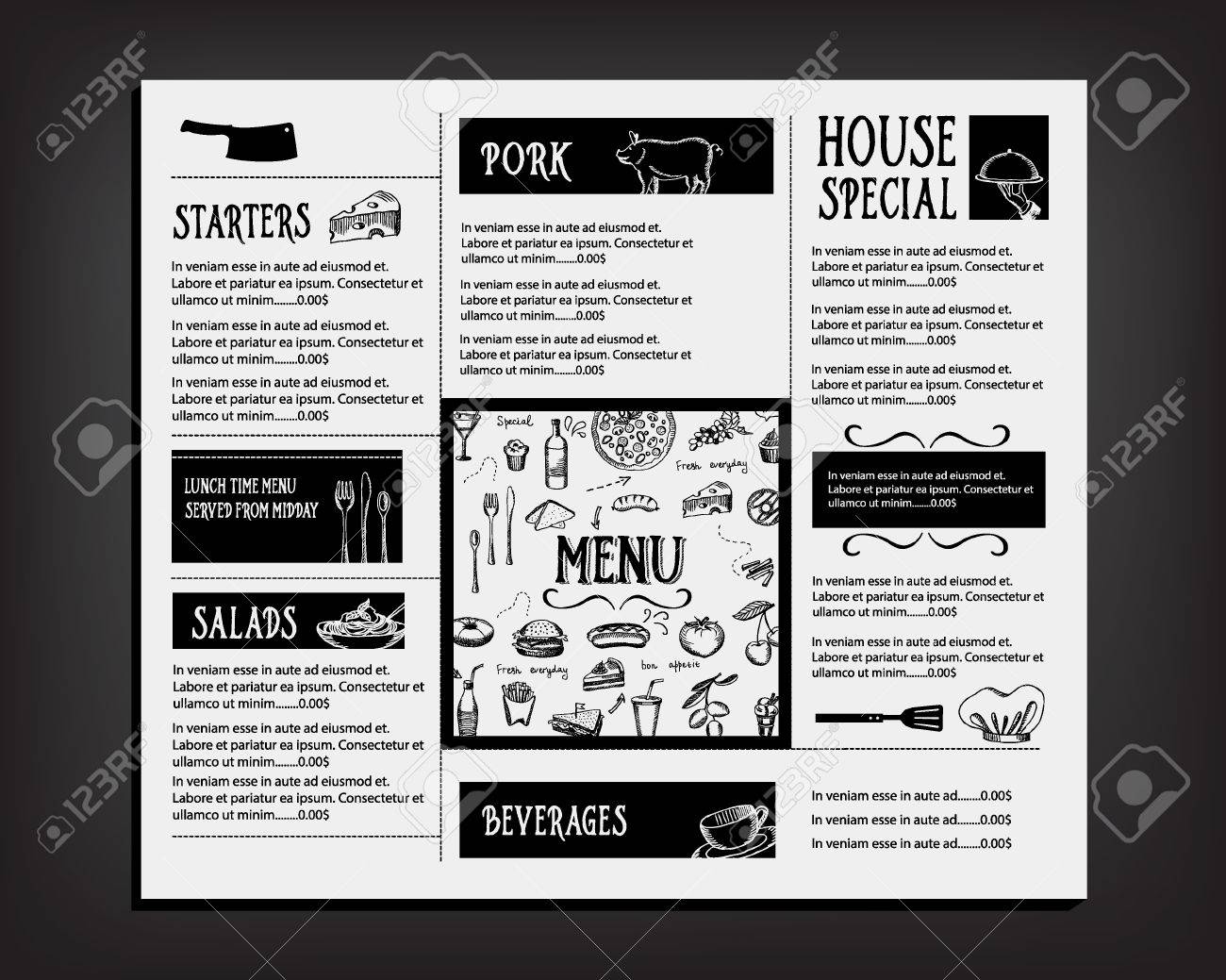 restaurant cafe menu template design food flyer royalty free