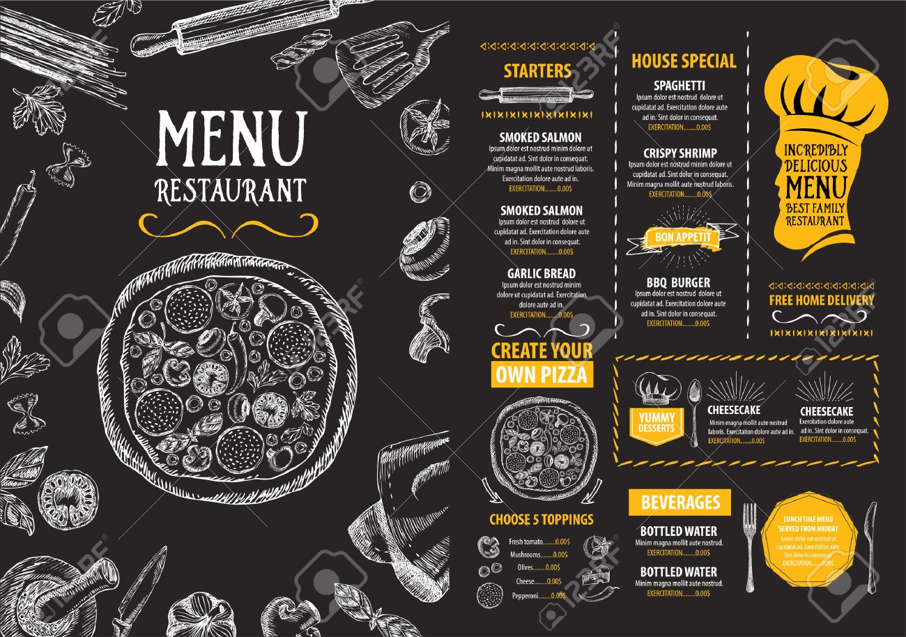 restaurant cafe menu template design food flyer royalty free