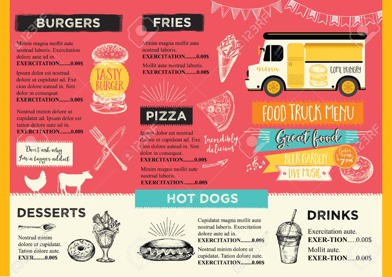 Food Truck Festival Menü Essen Broschüre, Street Food Template Throughout Food Truck Menu Template Food Truck Festival Menü Essen Broschüre, Street Food Template Throughout Food Truck Menu Template