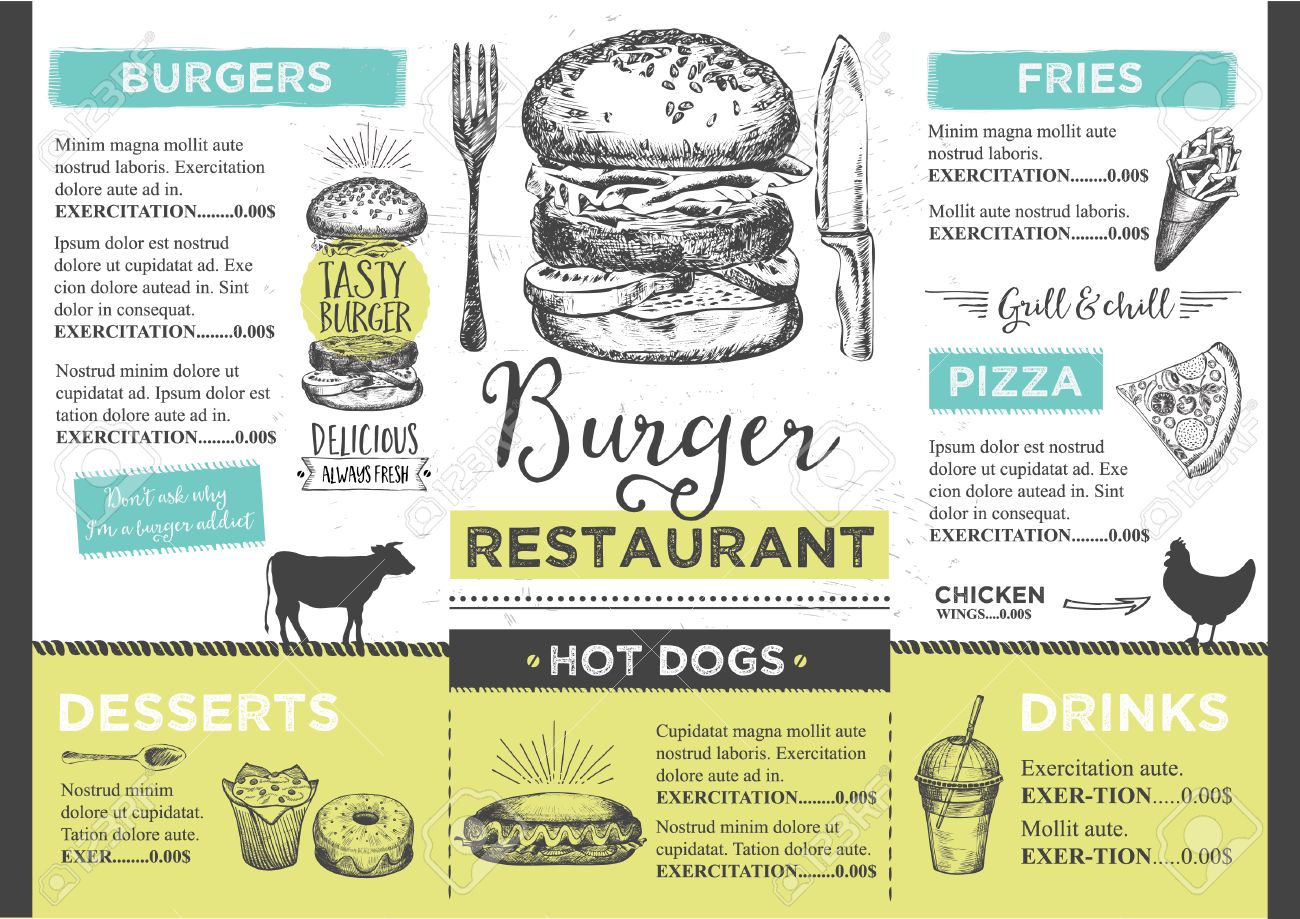 menu placemat food restaurant brochure menu template design