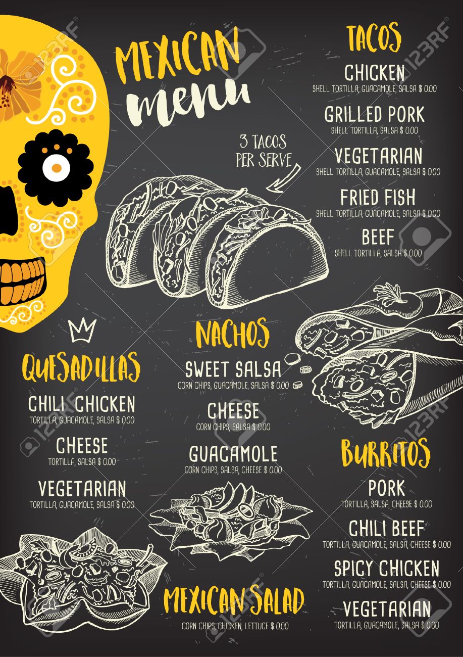 mexican menu placemat food restaurant menu template design