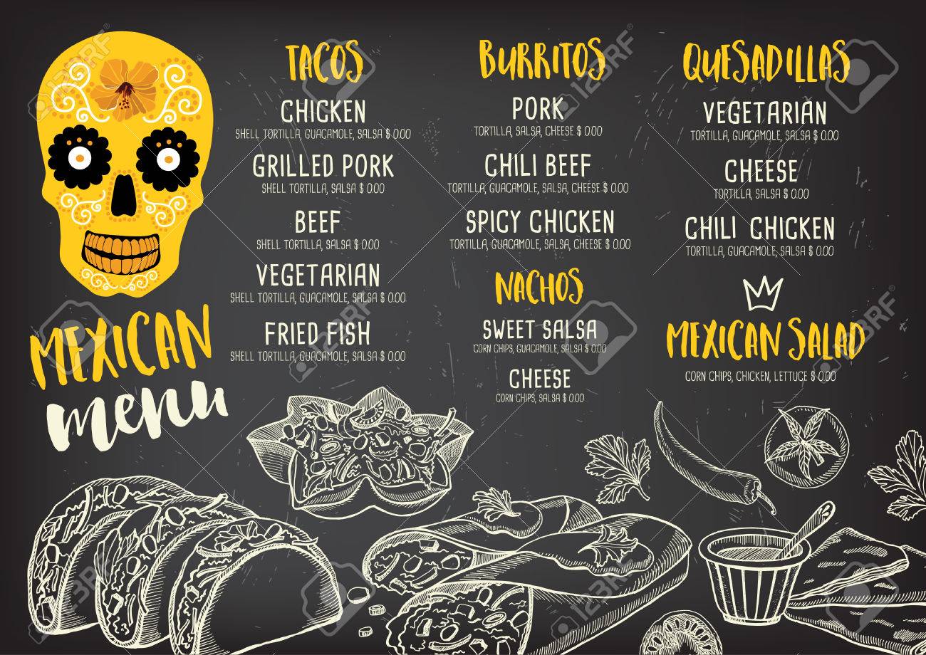 Mexican menu placemat food restaurant, menu template design. Vintage creative dinner brochure with hand-drawn graphic. Vector food menu flyer. - 59488685 Mexican menu placemat food restaurant, menu template design. Vintage creative dinner brochure with hand-drawn graphic. Vector food menu flyer. - 59488685