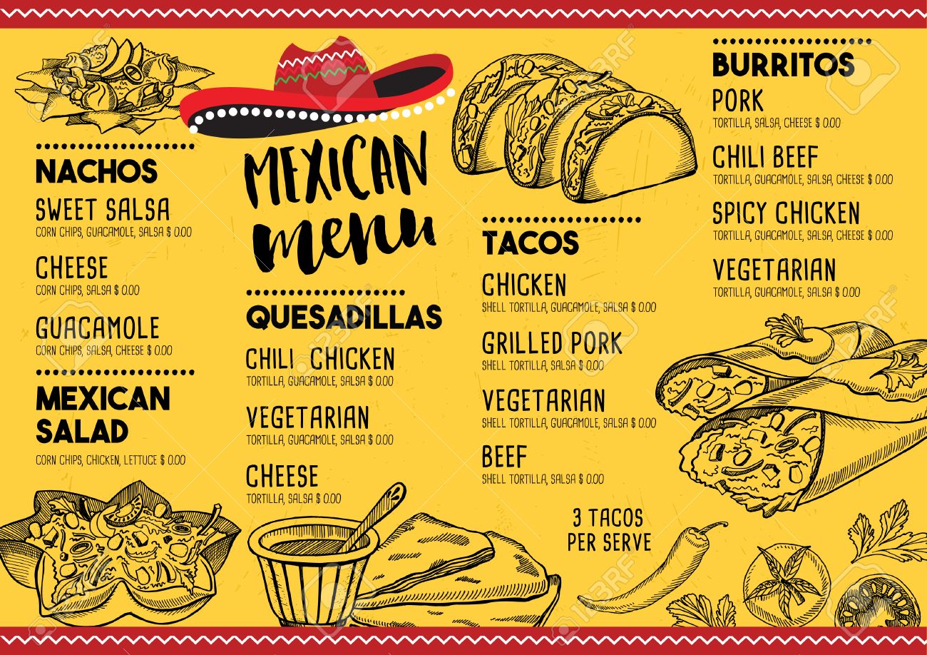 Mexican Menu Placemat Food Restaurant, Menu Template Design Pertaining To Mexican Menu Template Free Download