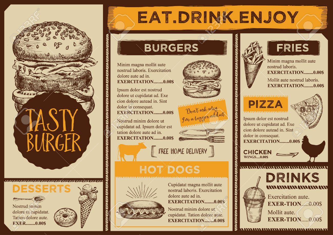 menu placemat food restaurant brochure menu template design