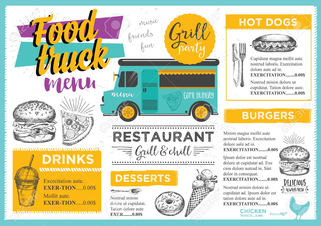 Food Truck Festival Menü Broschüre, Street Food Template-Design Pertaining To Fun Menu Templates Food Truck Festival Menü Broschüre, Street Food Template-Design Pertaining To Fun Menu Templates
