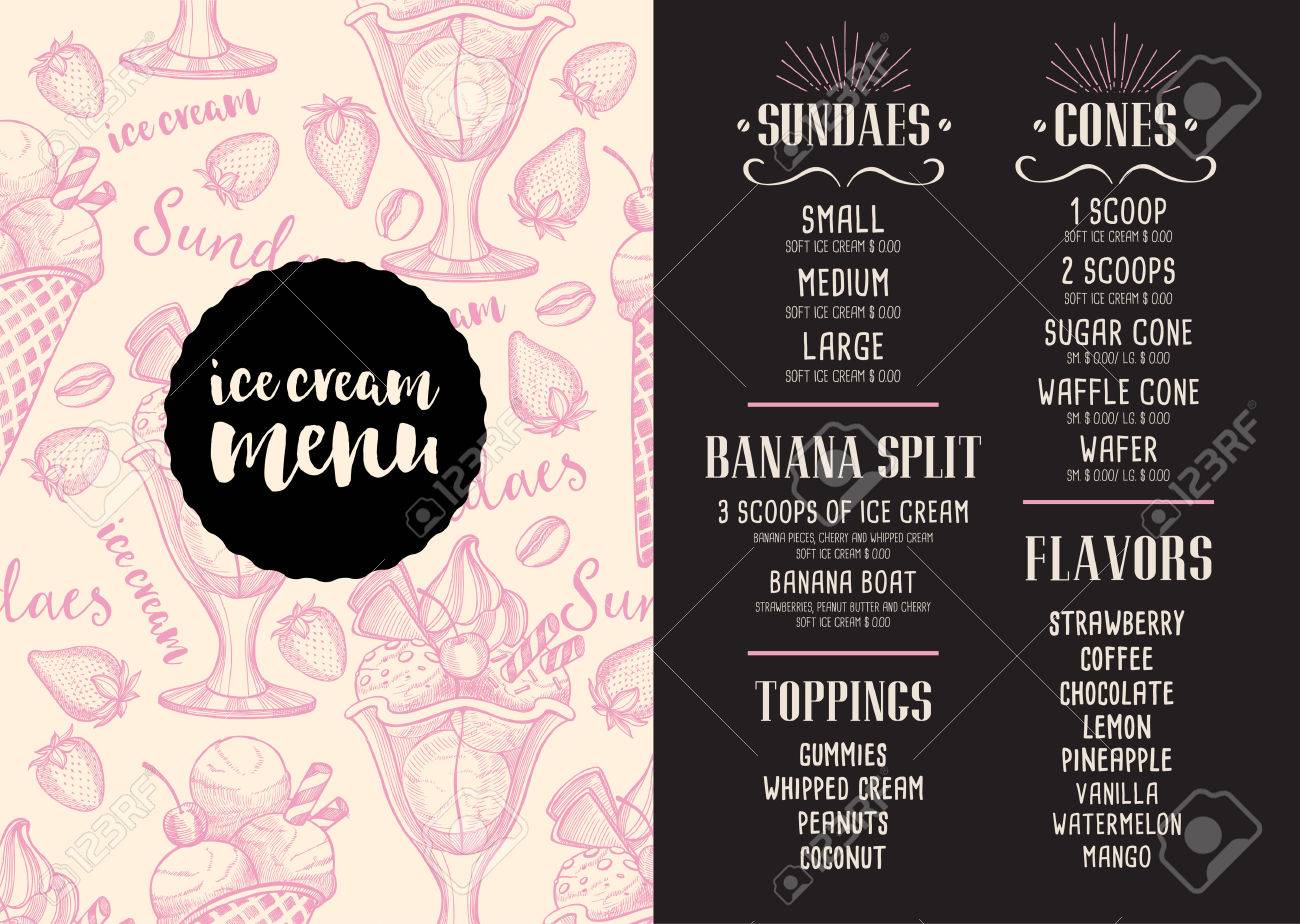 ice cream menu placemat food restaurant brochure template design