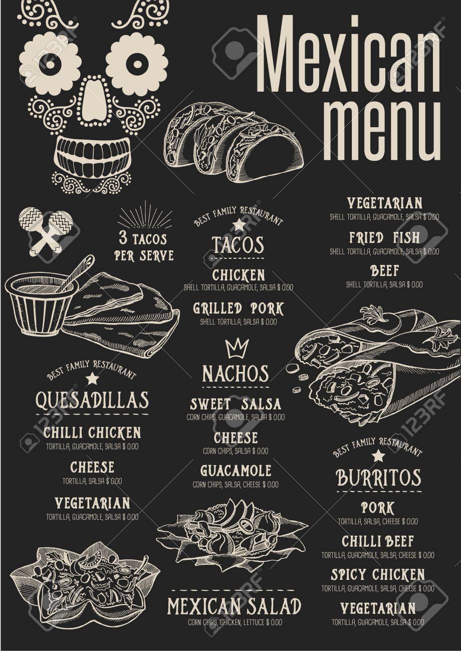 mexican menu placemat food restaurant brochure template design salsa vintage flyer