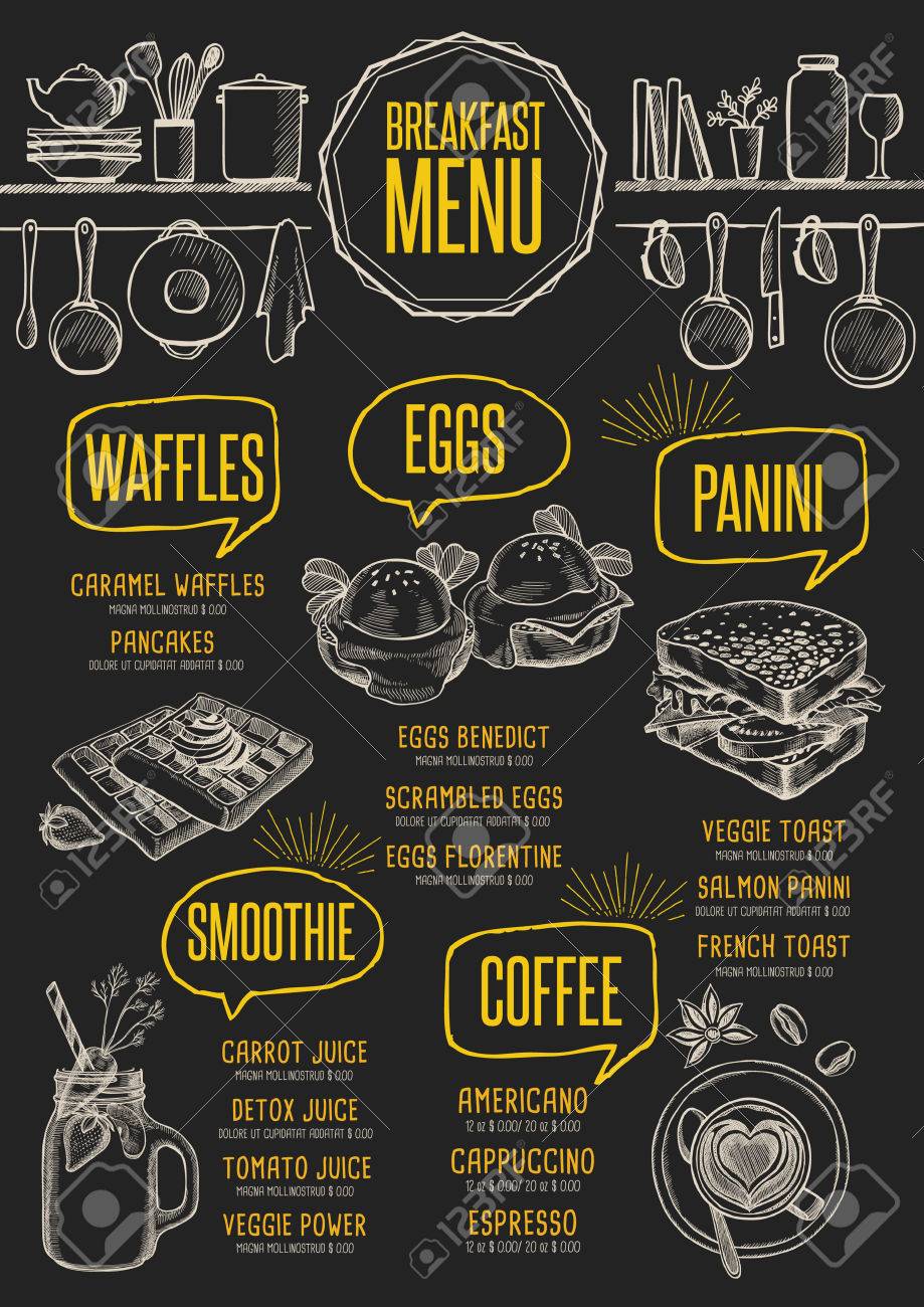 breakfast menu placemat food restaurant brochure template design