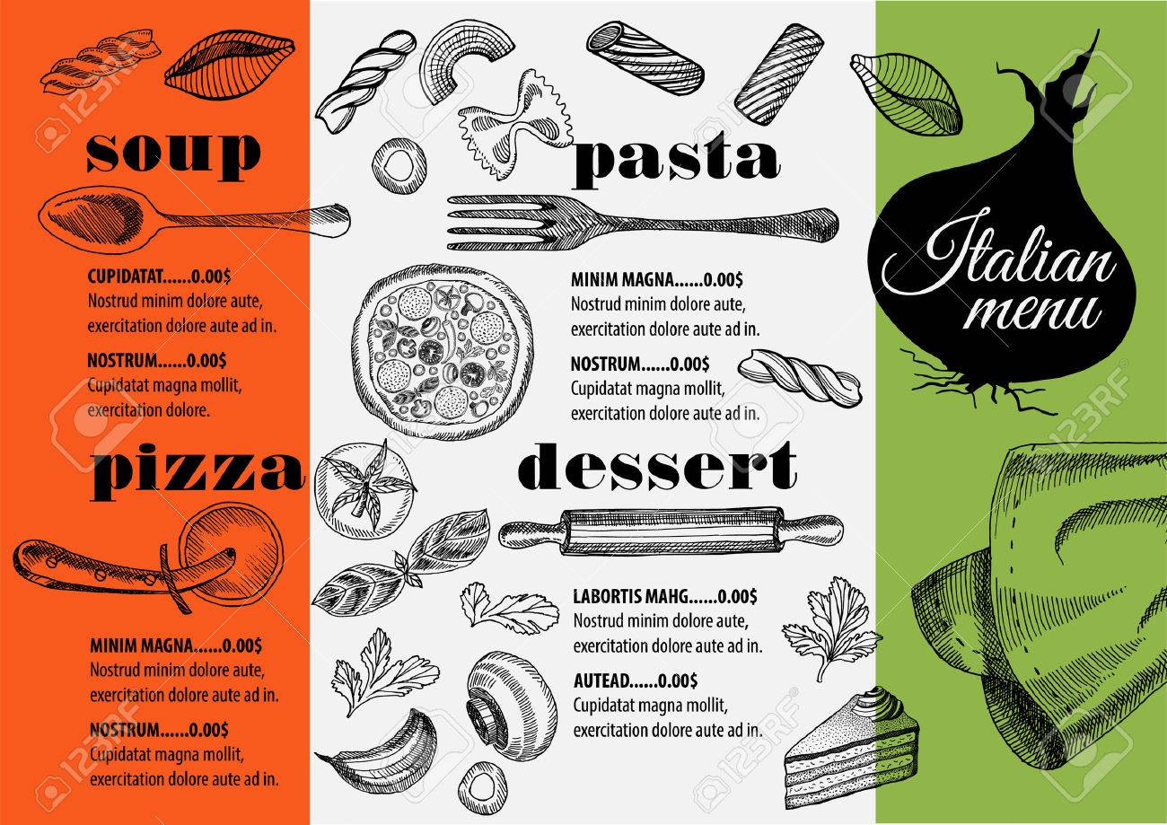 italian menu placemat food restaurant brochure template design restaurant flyer design vector