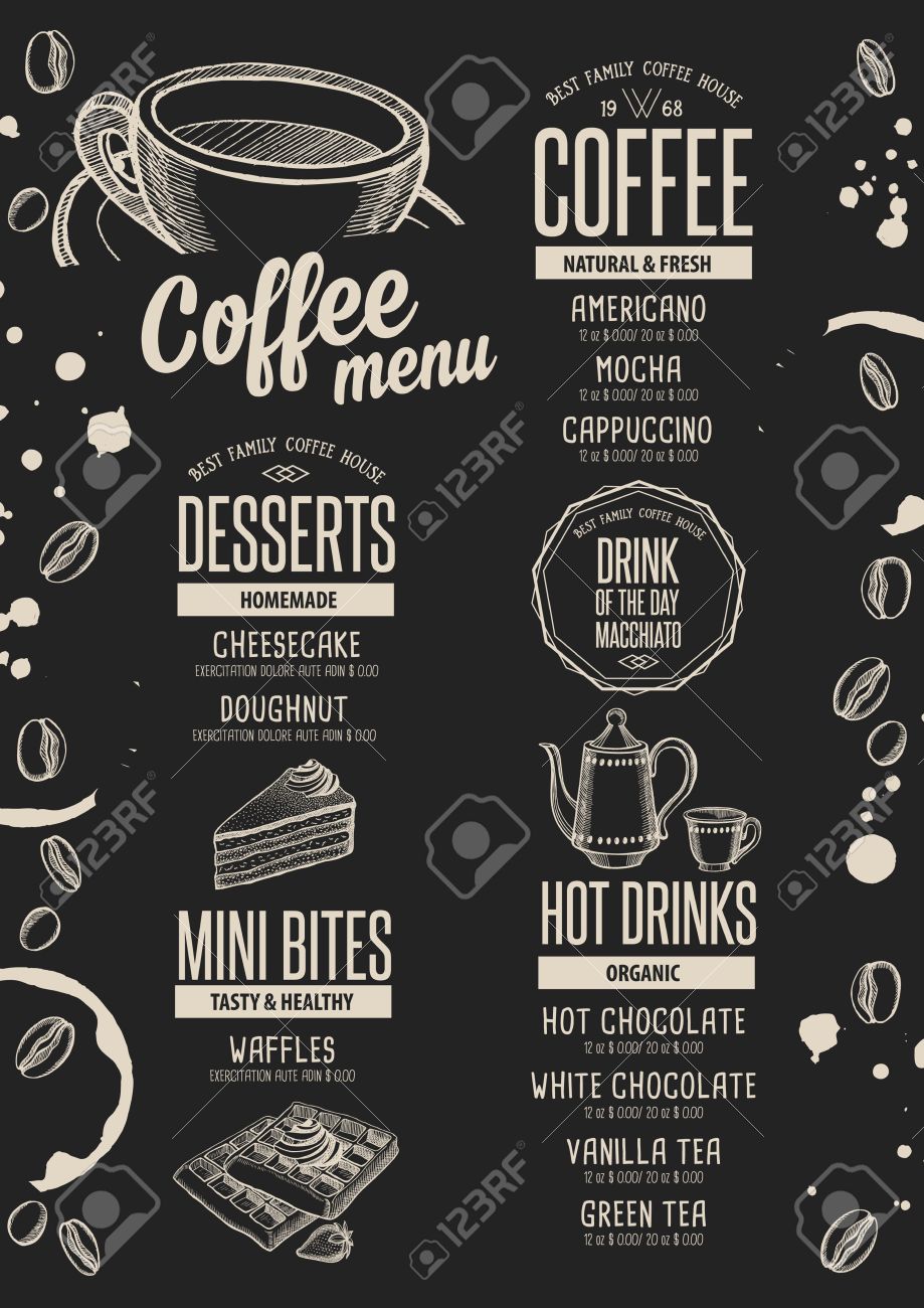 coffee menu placemat food restaurant brochure cafe template