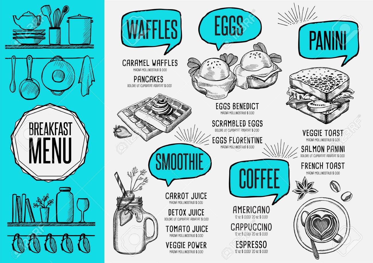 breakfast menu placemat food restaurant brochure template design