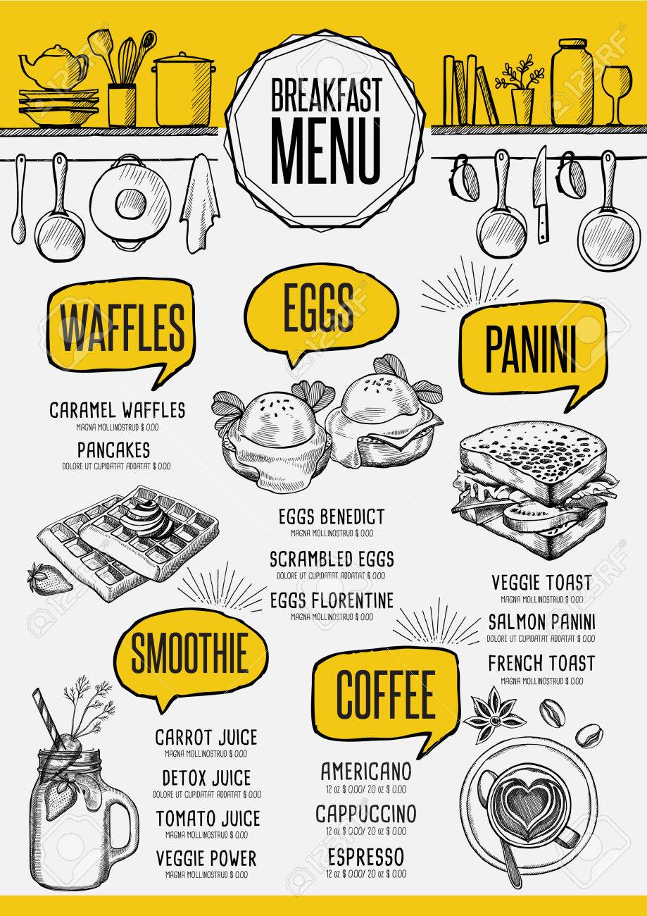 breakfast menu placemat food restaurant brochure template design breakfast flyer template free