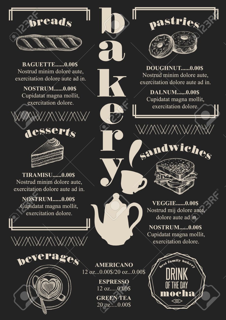 bakery coffee menu placemat food restaurant brochure cafe template