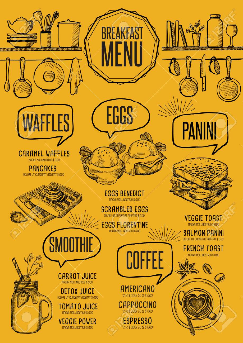 breakfast menu placemat food restaurant brochure template design