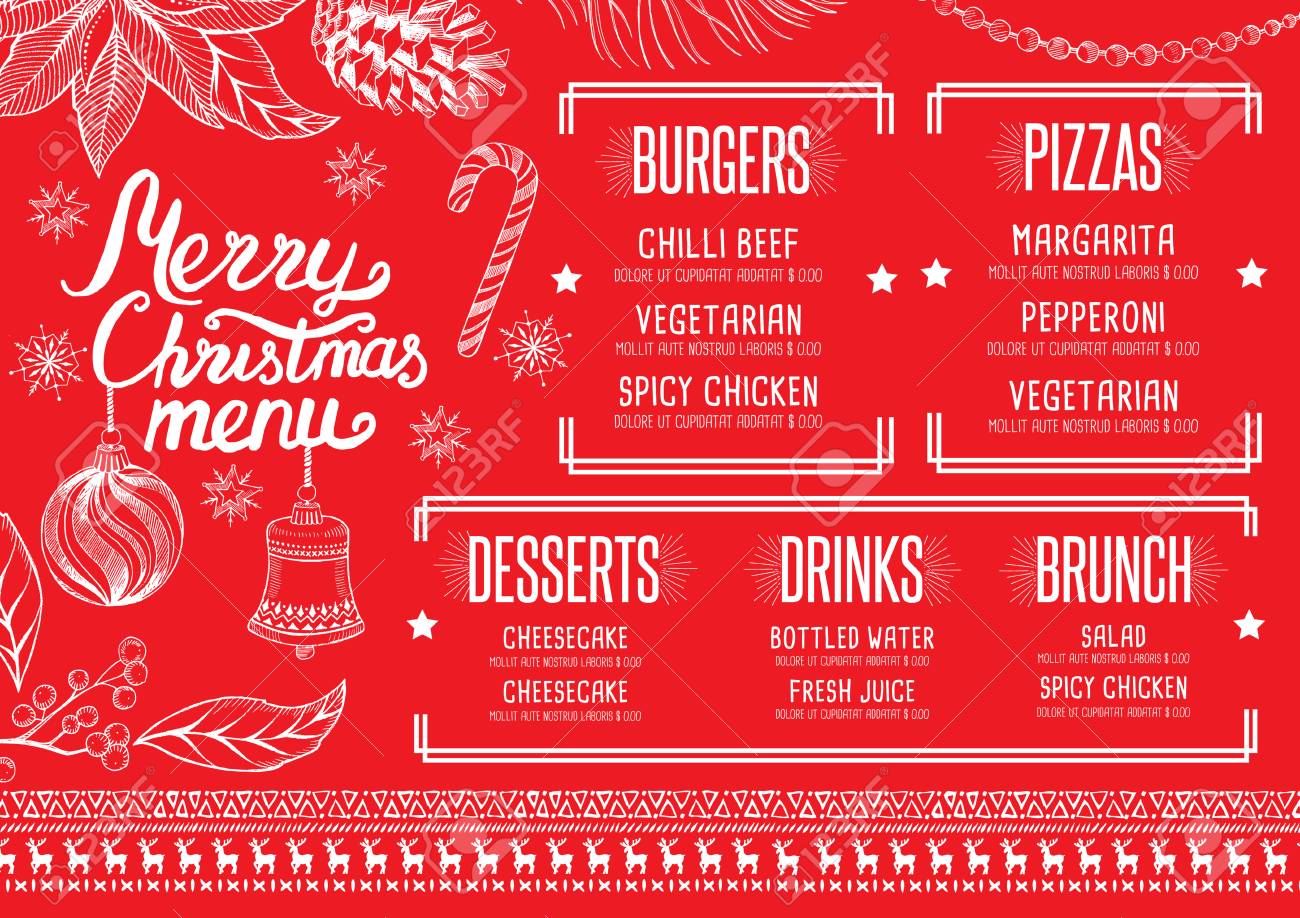 christmas restaurant brochure menu template holiday background