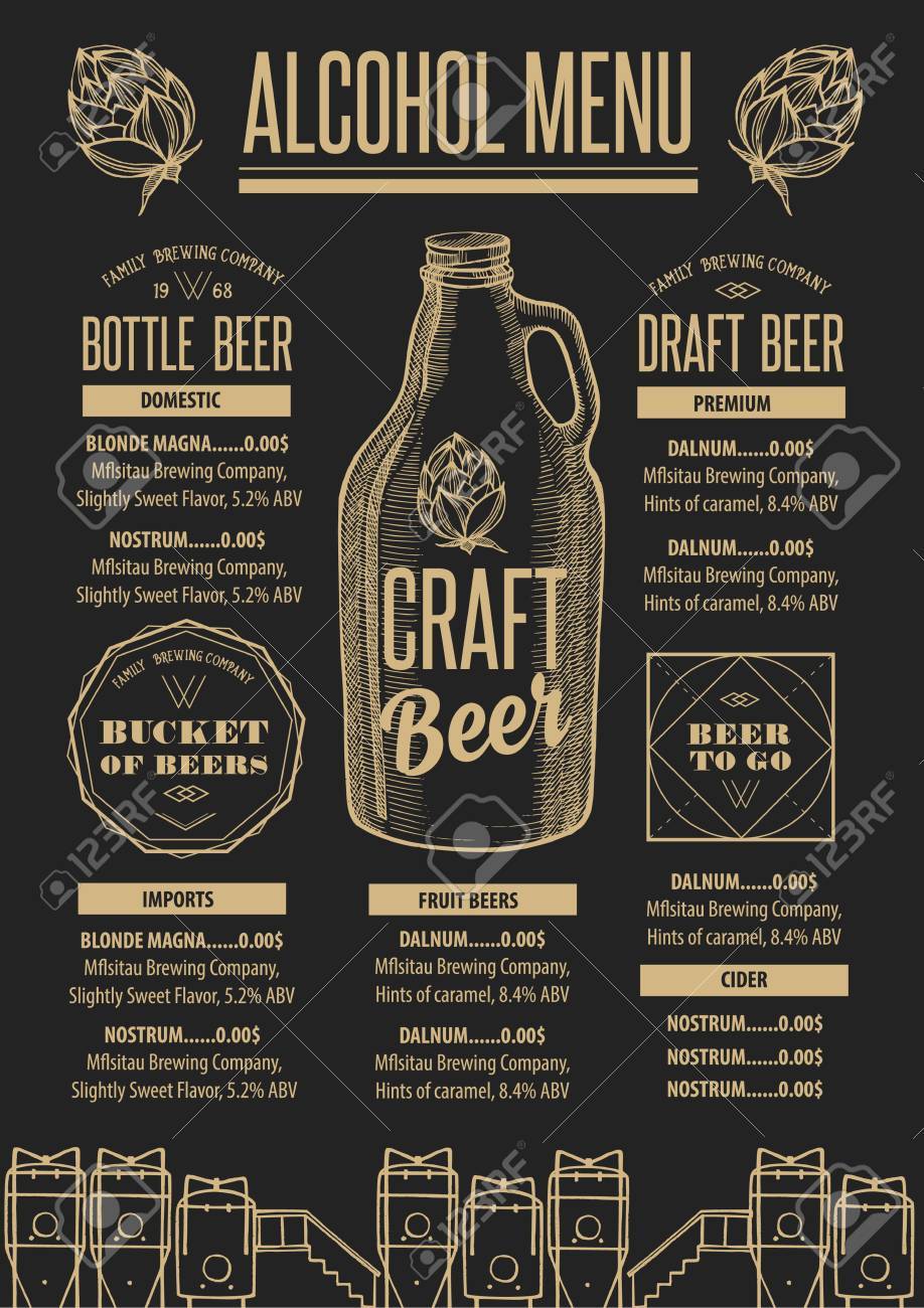 beer menu placemat food restaurant brochure template design alcohol menu template