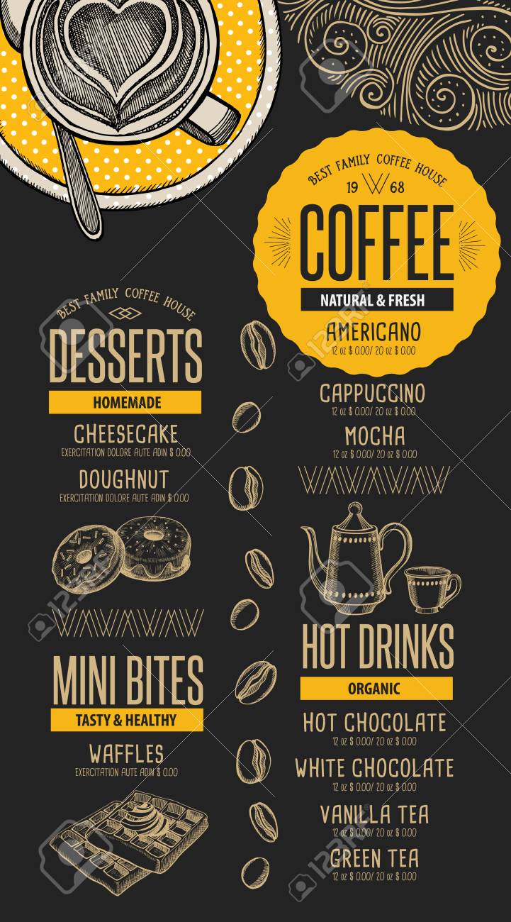 coffee menu placemat food restaurant brochure cafe template
