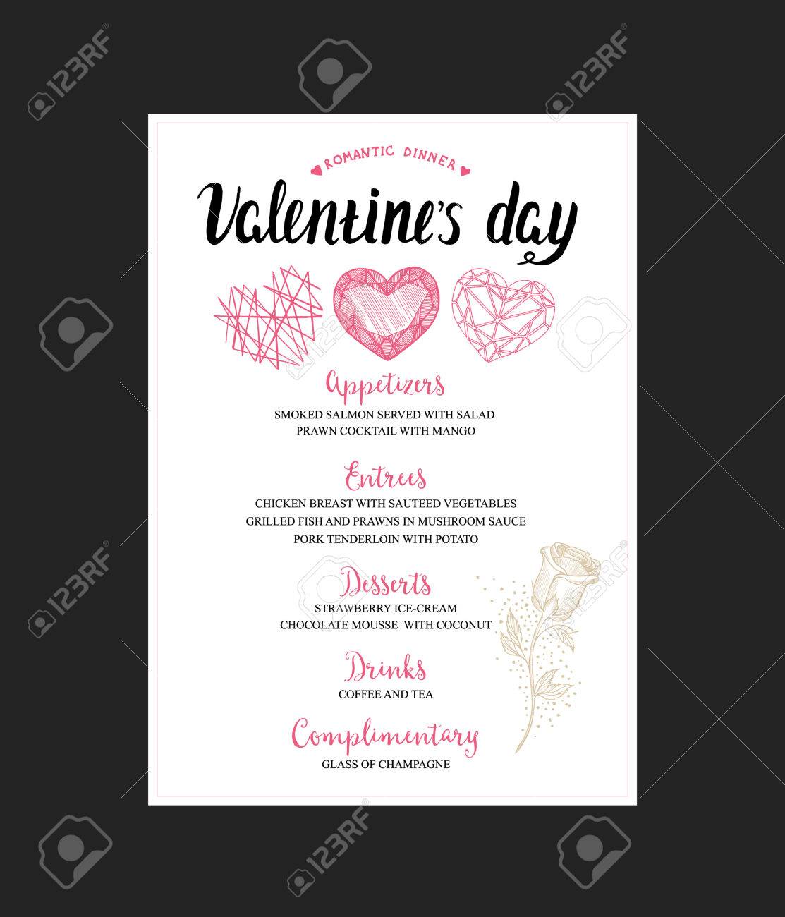 menu template for valentine day dinner flyer with hand drawn valentines menu template free
